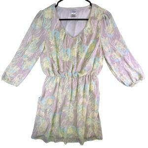 Charming Charlie Dress Women's Small Pastel Floral Watercolor Mini Green Yellow